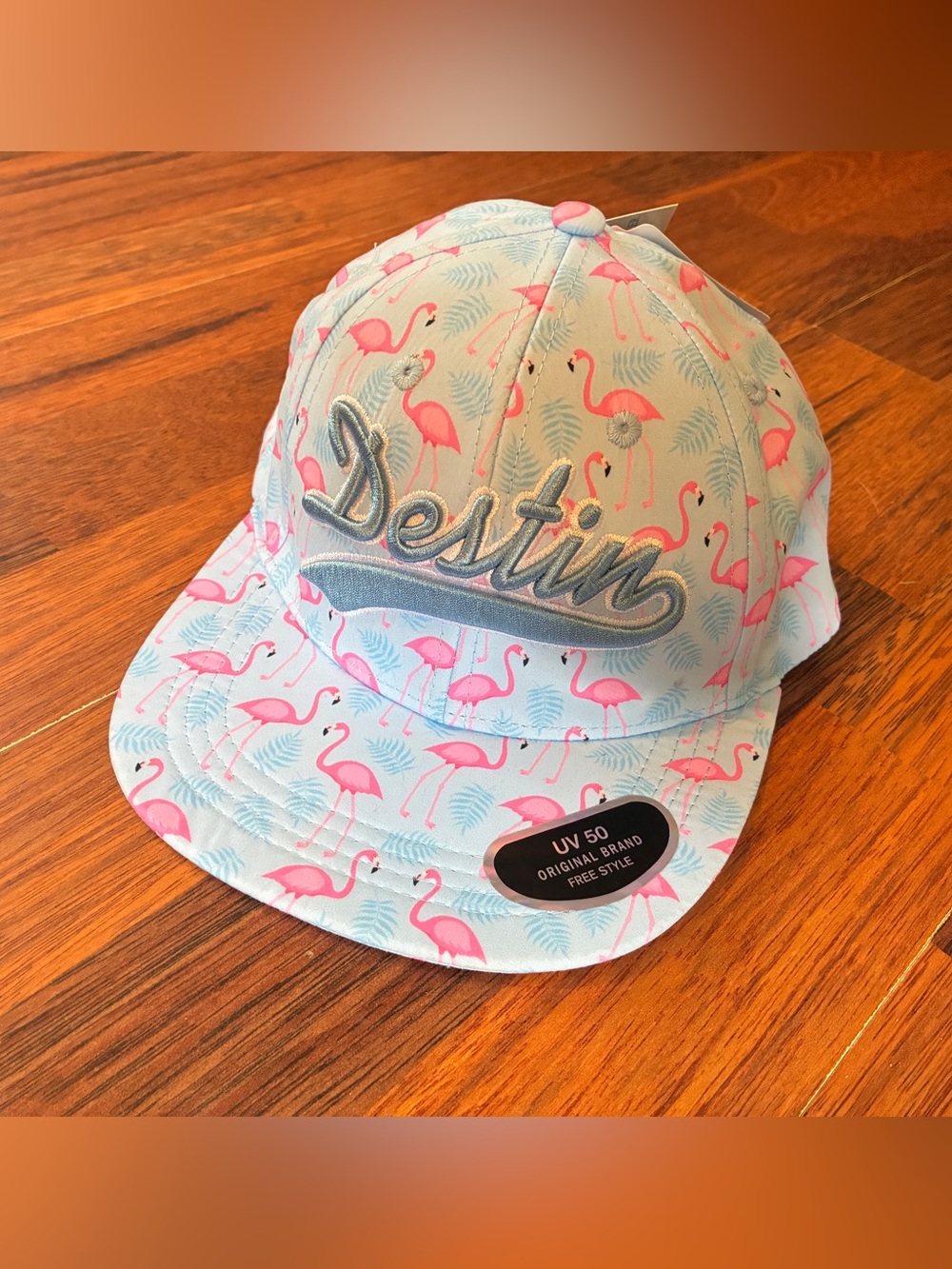 Kids Destin, FL Flamingo Snapback Hat - Light Blue & Pink